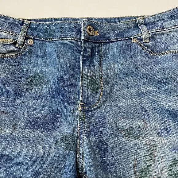 J. Jill Denim Straight Fit Slim Boyfriend Ink Stamped Floral Print Jeans Size 8 - Picture 5 of 13